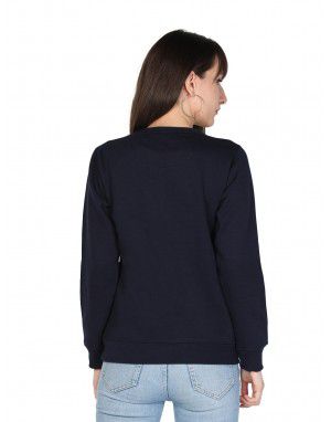 Women Cotton Blend Long Print Sweatshirt Navy